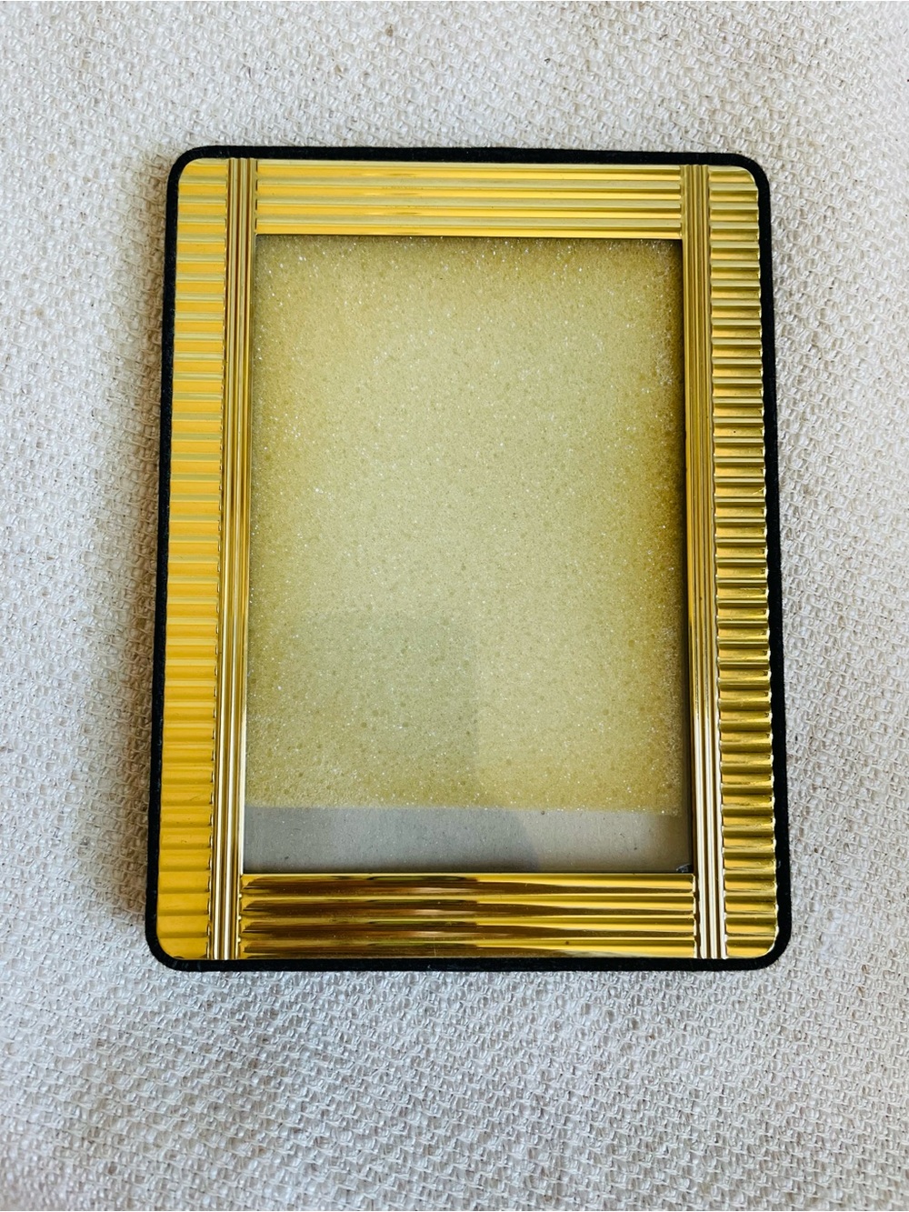 Vintage Brass Gold Tone Ribbed Rectangular Photo Frame Fits 3.5 x 5"